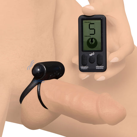 Bang! 25X Rechargeable Silicone Vibrating Cock Ring with Remote — Black - 848518046352