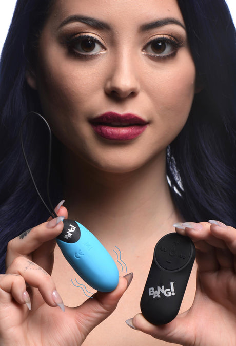 Bang! 2.75-inch Grooved Silicone Vibrating Egg with Remote — Blue - 848518047311