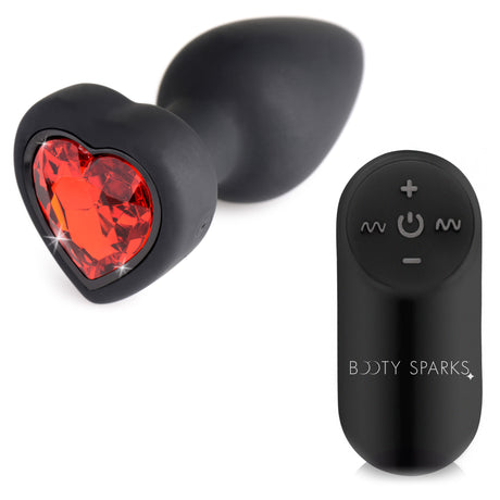 Booty Sparks Vibrating Silicone Heart Anal Plug — Small, Red - BTYS-AG966-SML
