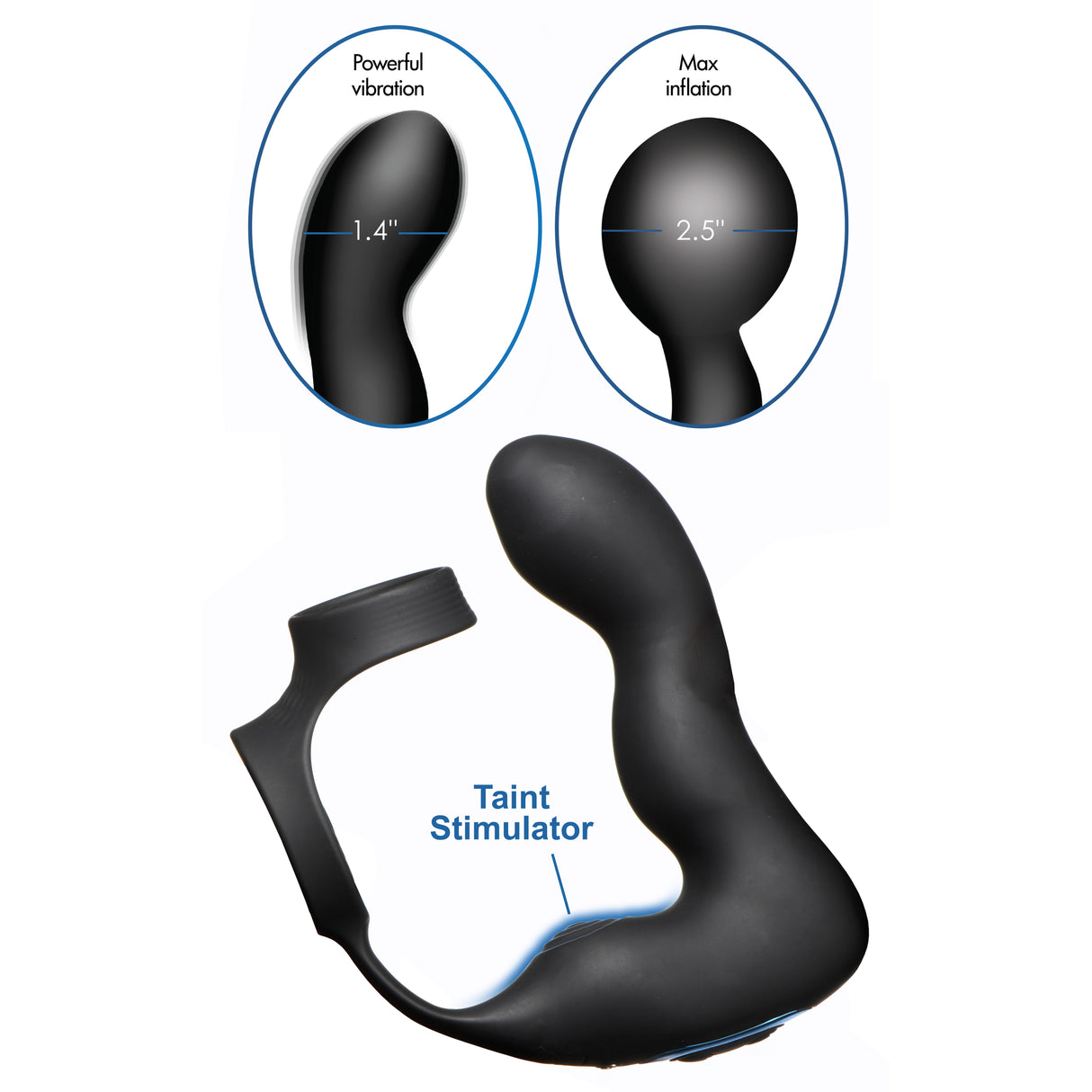 Swell 10X Inflatable Vibrating Prostate Plug with Cock & Ball Ring, Black - 848518047557