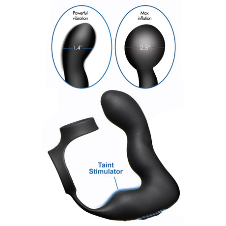 Swell 10X Inflatable Vibrating Prostate Plug with Cock & Ball Ring, Black - 848518047557