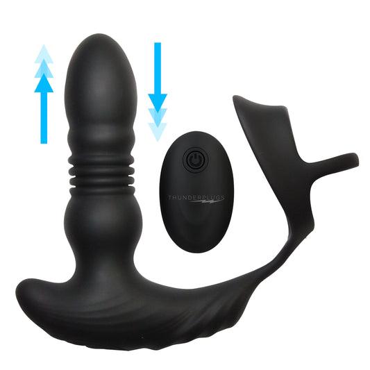 Thrusting Vibrator with Cock and Ball Ring and Remote by Thunderplugs
