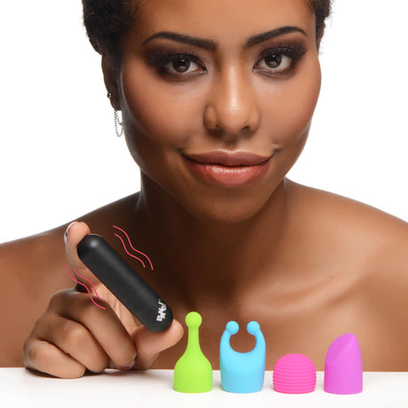 Bang! 7X Rechargeable Bullet with 4 Glow-In-The-Dark Attachments - BNG-AG992