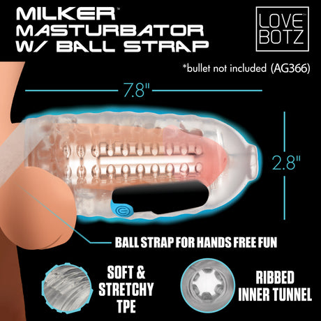 LoveBotz Milker TPE Masturbator with Ball Strap, Clear - 848518048516