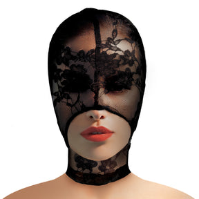 Master Series Lace Seduction Bondage Hood — Black, One Size - MS-AH033