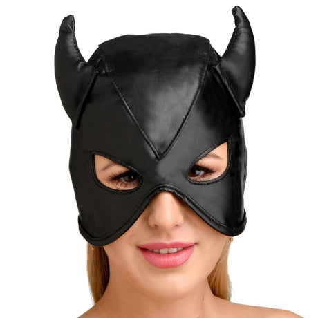 Master Series Fetish Hood with Horns — Black PU - MS-AH058