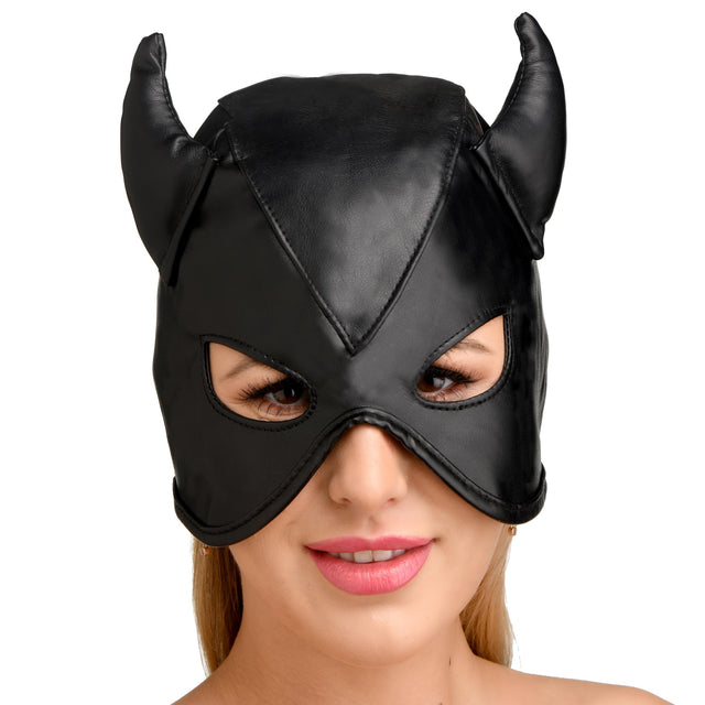 Master Series Fetish Hood with Horns — Black PU - MS-AH058
