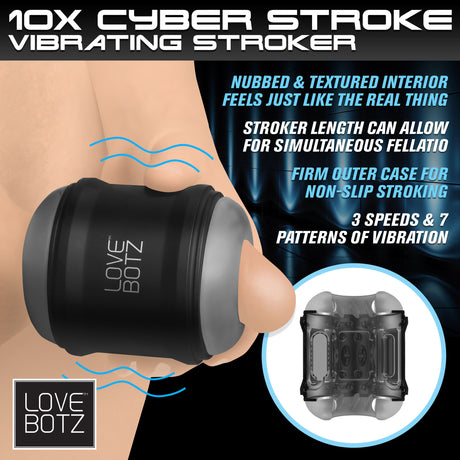 LoveBotz 10X Cyber Stroke Vibrating Masturbator — Double-Ended, USB - 848518049131