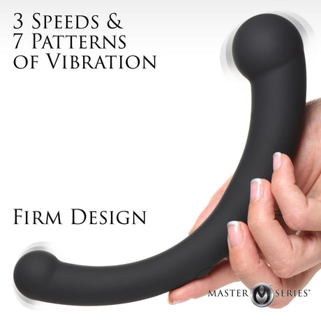Master Series 10X Vibra-Crescent Dual-Ended Silicone Dildo, Silver - MS-AH112-SIL