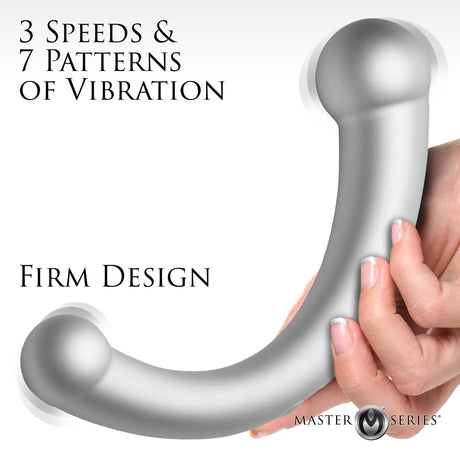 Master Series 10X Vibra-Crescent Dual-Ended Silicone Dildo, Silver - MS-AH112-SIL