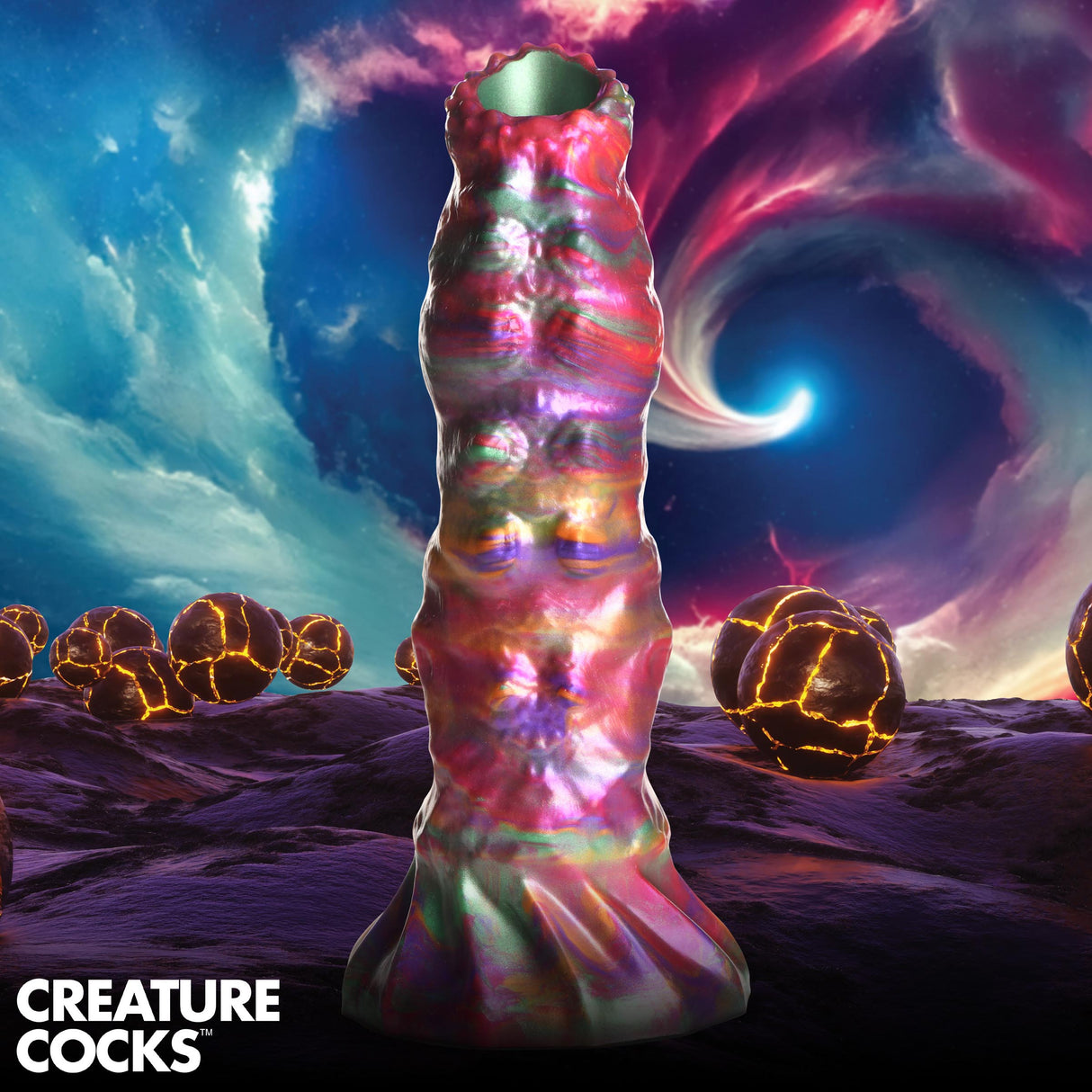 Creature Cocks Larva Ovipositor Silicone Dildo with 4 Eggs, Multi-Color - CC-AH195-MUL