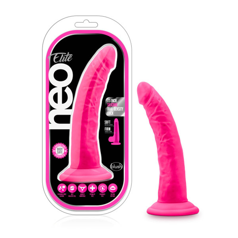 Blush Neo Elite 7.5 Inch Dual Density Silicone Dildo — Neon Pink - BL-82200