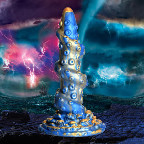 Creature Cocks Lord Kraken Silicone Dildo, Blue/Gold, 8.3 in - CC-AH108-BLU