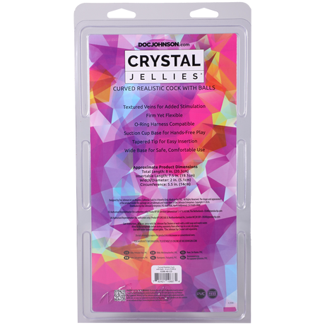 Doc Johnson Crystal Jellies Curved Realistic Dildo with Balls — 8 in, Purple - DJ0288-40-CD