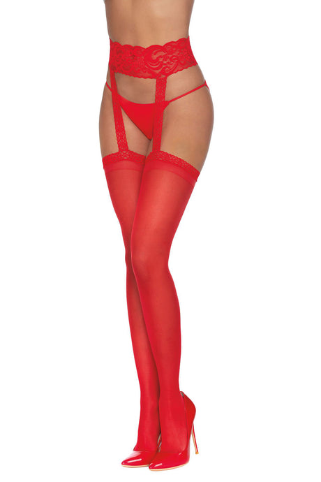 Dreamgirl Sheer Pantyhose with Garters, One Size Red - DG-0013REDOS