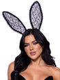 Leg Avenue Bendable Lace Bunny Ears with Ruffle Trim, Black (One Pair) - LA-A2912