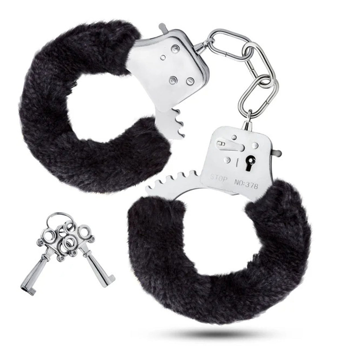 Blush Temptasia Beginner Cuffs — Black Faux Fur, Stainless Steel - BL-55405