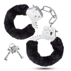 Blush Temptasia Beginner Cuffs — Black Faux Fur, Stainless Steel - BL-55405