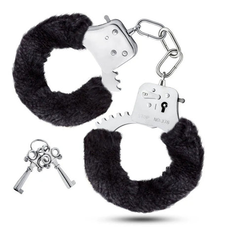 Blush Temptasia Beginner Cuffs — Black Faux Fur, Stainless Steel - BL-55405