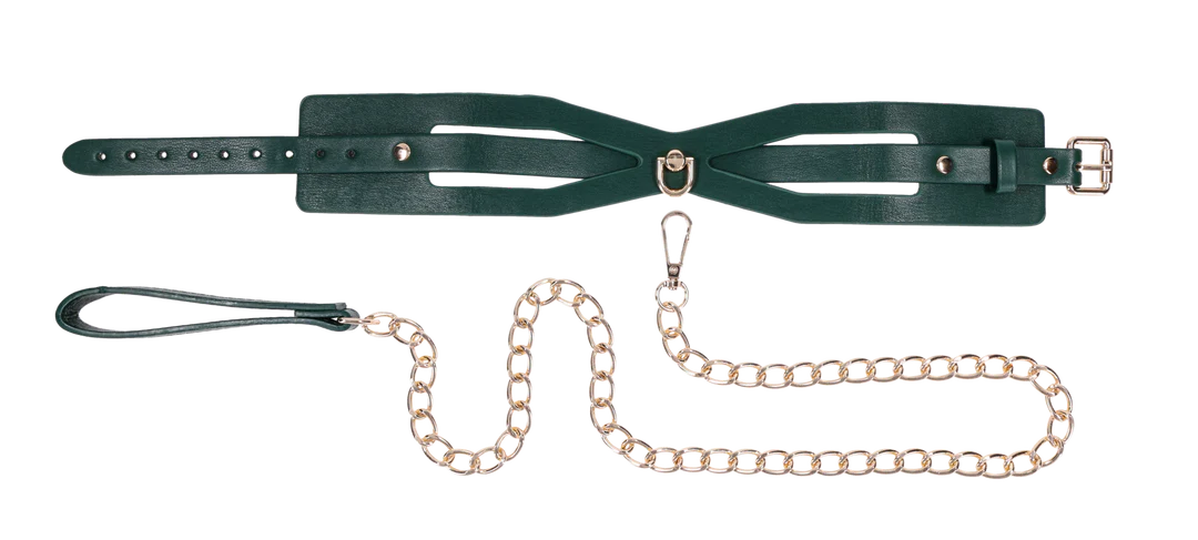 Sportsheets Indica Cutout Collar and Leash — Emerald, Adjustable Fit - SS10216