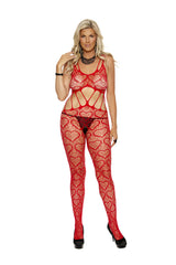 Elegant Moments Heart-Net Open-Crotch Bodystocking, Red — image 1