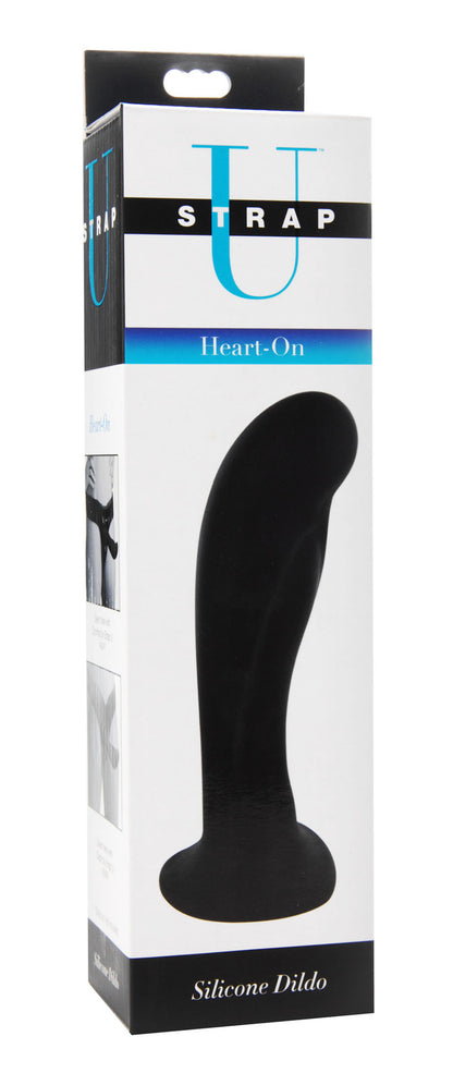 Heart on Silicone Harness Dildo - Black by XR Brands