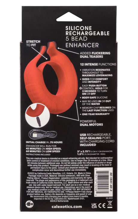 CalExotics Taurus Rechargeable Silicone Enhancer Ring — Red - SE1841403