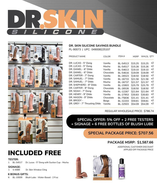 Blush Dr Skin Silicone Savings Bundle — Mixed Dildos & Lube - PL-90073