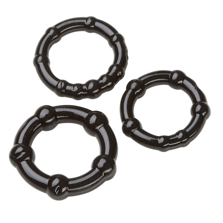 Cloud 9 Novelties Beaded Super Stretch Cockring Combo — 3-Pack, Black - WTC63841