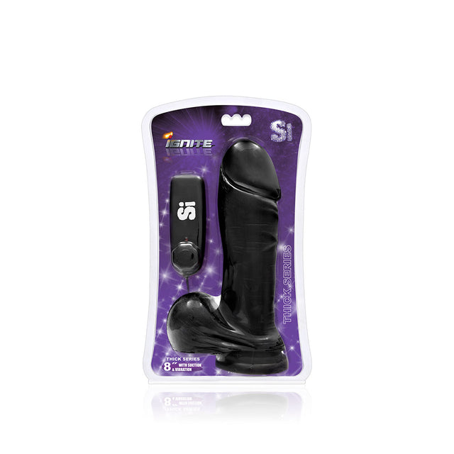 Ignite Cockrings 8" Vibrating Dildo with Suction Base — Black - SI-30131