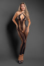 Fantasy Lingerie Footless Open-Crotch Bodystocking — One Size, Black - FL-SF1020-OS-B