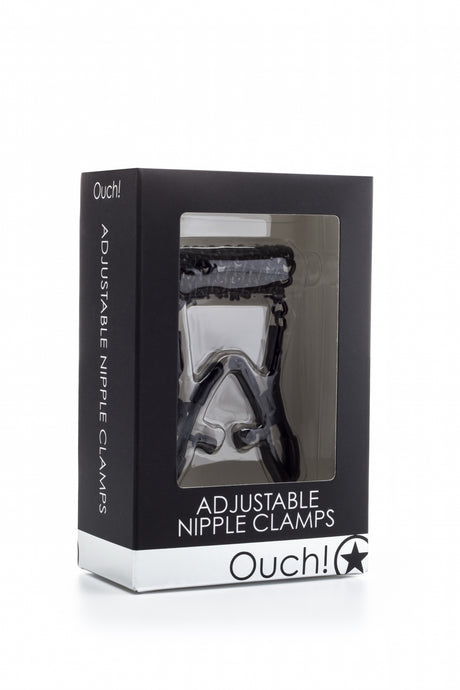 Shots Adjustable Nipple Clamps with Chain — Black - OU-OU077BLK