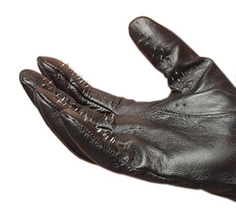 Kinklab Vampire Gloves — Medium Leather Gloves with Metal-Point Palms & Fingertips - KL-536