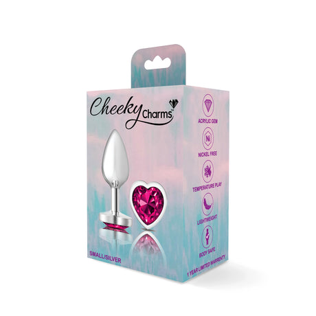 Bright Pink Heart Gem Silver Metal Plug - Sm