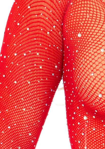 Rhinestone Snap Crotch Bodysuit - One Size - Red by Leg Avenue