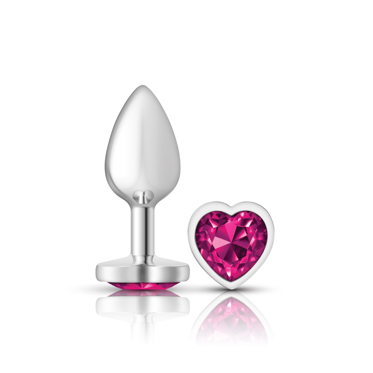 Viben Small Silver Metal Anal Plug with Bright Pink Heart Gem - VB-CC9129