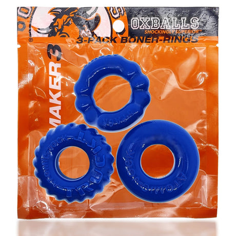 OXBALLS BONEMAKER 3-Pack Cock Ring Kit — Pool Blue - OX1707