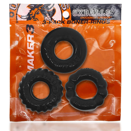 OXBALLS Bonemaker 3-Pack Cock Ring Kit — Black - OX-3061-BLK