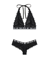 Fantasy Lingerie Not Your Bitch Lace Halter Bralette & Cheeky Set — Black S/M - FL-BAF902-SM