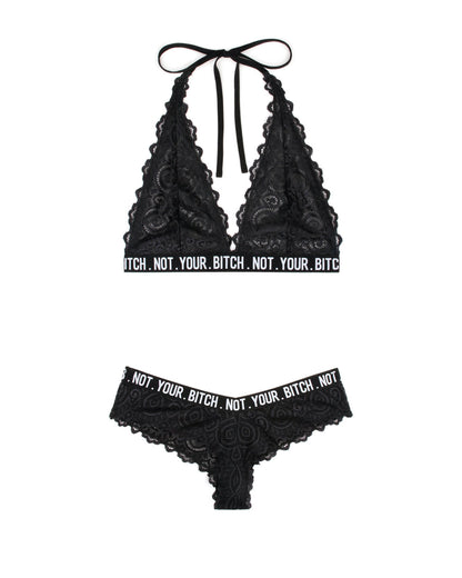 Not Your Bitch Bralette and Cheeky Panty Set - Black - S/m by Fantasy Lingerie