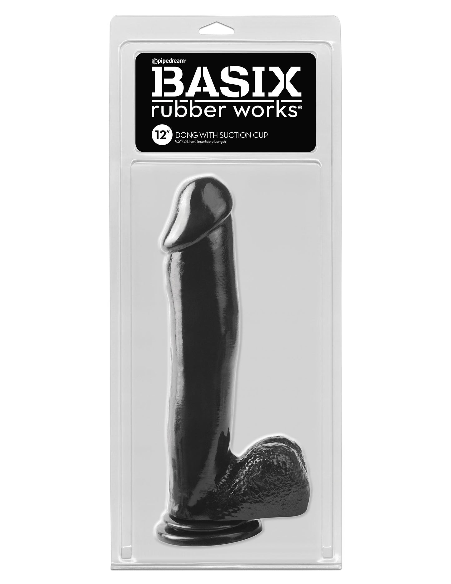 Basix Rubber Works 12 Inch Dong With Suction Cup - Black by Pipedream