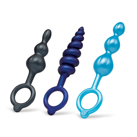 b-Vibe Beaded Butties 3‑Piece Textured Silicone Anal Plug Set - BV9761