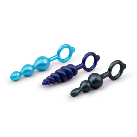 b-Vibe Beaded Butties 3‑Piece Textured Silicone Anal Plug Set - BV9761