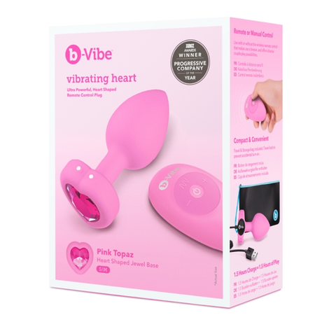 b-Vibe Vibrating Heart Plug S/M — Silicone Anal Plug with Gem Top - BV0998