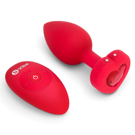 b-Vibe Vibrating Heart Plug M/L — Silicone Anal Plug, Scarlet Gem - BV1001