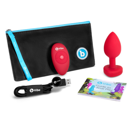 b-Vibe Vibrating Heart Plug M/L — Silicone Anal Plug, Scarlet Gem - BV1001