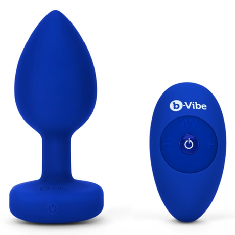 b-Vibe Vibrating Jewel Plug L/XL Navy — USB Rechargeable - BV2222