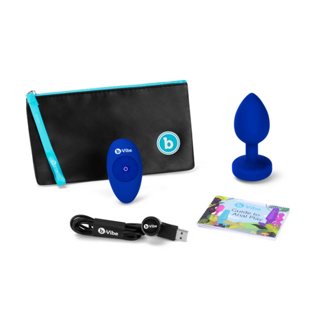 b-Vibe Vibrating Jewel Plug L/XL Navy — USB Rechargeable - BV2222