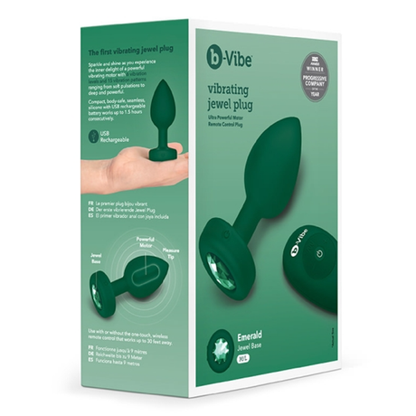 b-Vibe Vibrating Jewel Plug — M/L, Emerald Green - BV2407