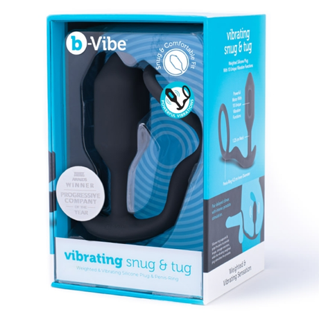 b-Vibe Vibrating Snug & Tug Anal Plug & Penis Ring — M Black - BV2414